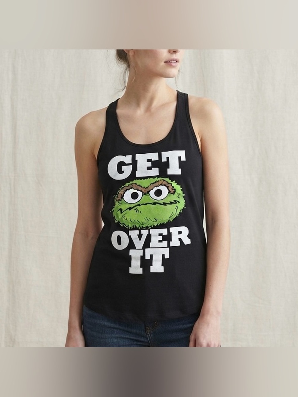 Sesame Street Oscar The Grouch Get Over It Tank Top Size Large